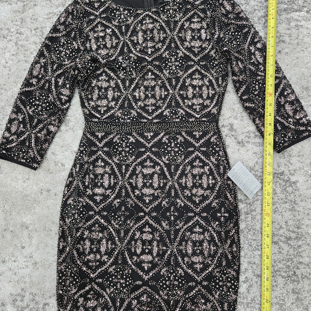 Nordstrom Black Bodycon Dress with Gold Geometric Embellishment